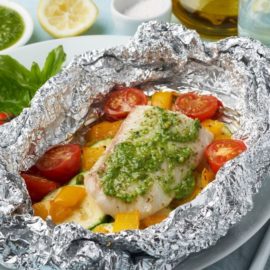 Steamed Salmon and Garden Vegetable Foil