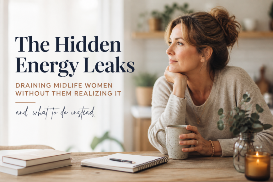 midlife woman, with notebook, coffee mug, journal, looking out window