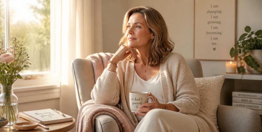 Midlife woman in soft morning light, reflecting on why her body feels different in menopause.