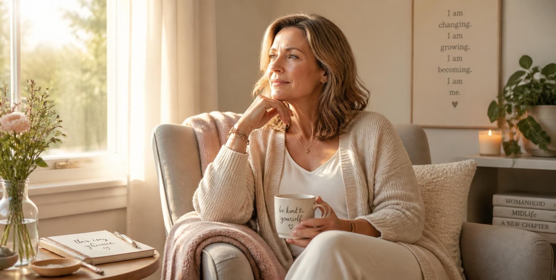 Midlife woman in soft morning light, reflecting on why her body feels different in menopause.